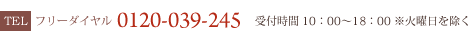 フリーダイヤル 0120-039-245 受付時間10：00～18：00※火曜日を除く